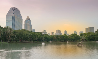 Fototapeta na wymiar Bangkok cityscape/Cityscape of business district with park, Bangkok, Thailand.
