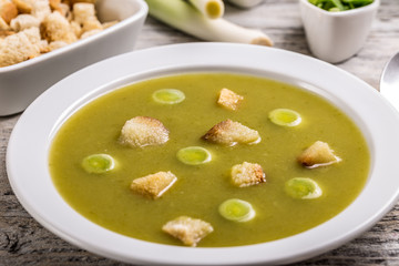 Fresh green leek soup