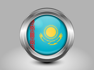 Kazakhstan Variant Flag. Metal Round Icon