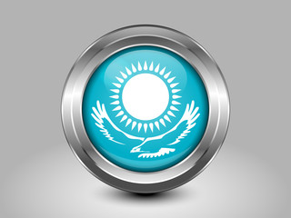 Kazakhstan Variant Flag. Metal Round Icon