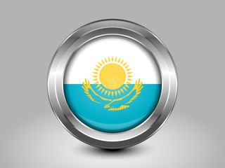 Kazakhstan Variant Flag. Metal Round Icon