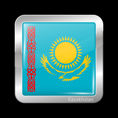 Kazakhstan Variant Flag. Metallic Icon Square Shape
