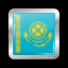 Kazakhstan Variant Flag. Metallic Icon Square Shape