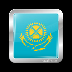 Kazakhstan Variant Flag. Metallic Icon Square Shape