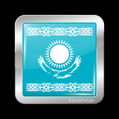 Kazakhstan Variant Flag. Metallic Icon Square Shape