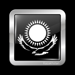 Kazakhstan Variant Flag. Metallic Icon Square Shape