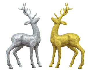 Christmas deer silver and gold isolated on white