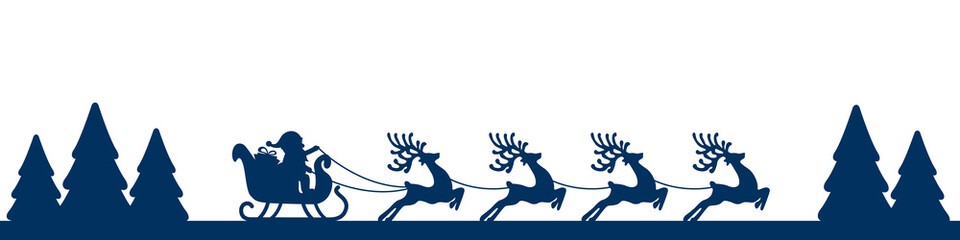 santa sleigh reindeer blue landscape silhouette