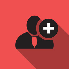 Obraz premium Plus sign black man silhouette icon on the red vintage background, long shadow flat design icon for forums or web
