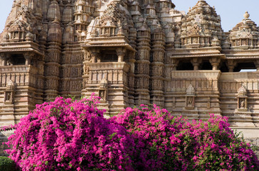 A fragment of the Indian temple of Khajuraho. World Cultural Heritage by UNESCO. India.