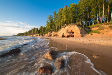 Sand beach and sea in Latvia in summer. - obrazy, fototapety, plakaty