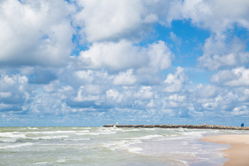 Sky and sea with waves in summer.