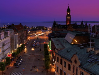 Panorama of night Helsinborg, Sweden
