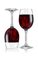 Two wine glasses with red wine