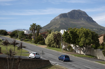 Helderberg Mountain overlooking Somerset West houses South Africa