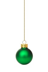 Single hanging green Christmas ornament isolated on white - obrazy, fototapety, plakaty