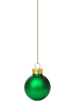 Single hanging green Christmas ornament isolated on white