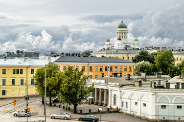 View over the rooftops and the Cathedral in Helsinki Senate squa
