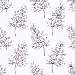 Hand drawn dill branch outline seamless pattern