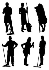 Set Of Cleaning People Silhouettes