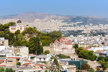 View on landscape of Athens from Acropolis hill, Greece.