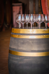 Wine barrell with glasses for wine tasting