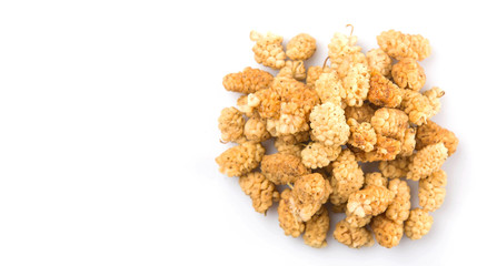 Dried white mulberry over white background