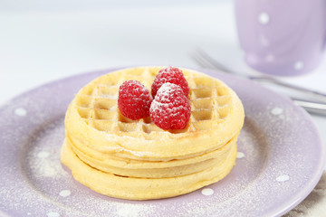 waffles with raspberry