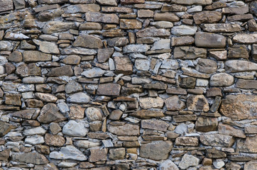 close-up of an ancient fence made of different stones