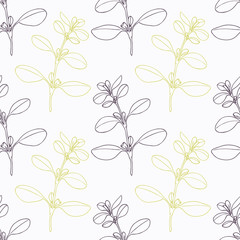 Cotton fabric Hand drawn marjoram branch stylized black and green seamless pattern