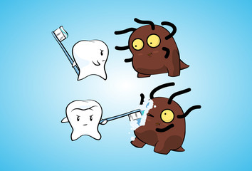 Obraz premium Tooth fights bacteria