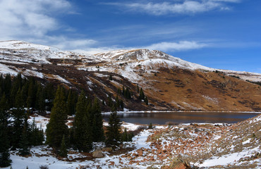 Snow Covered Mountain Lake on a Sunny Day