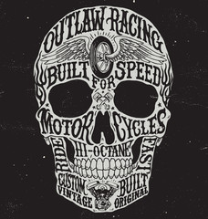 Motorcycle inspired typography skull vector illustration.