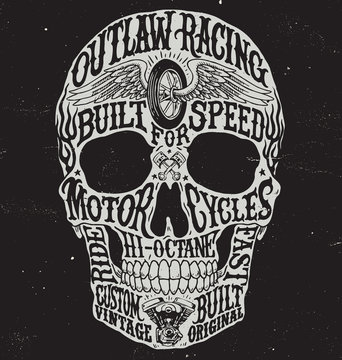 Naklejka Motorcycle inspired typography skull vector illustration.