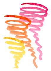 Spirals of red, yellow and orange colors, painted with watercolors