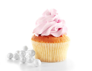 Tasty cupcake, isolated on white