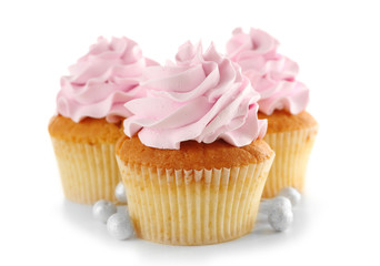 Tasty cupcakes, isolated on white