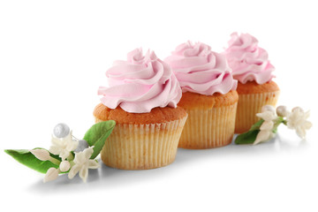 Tasty cupcakes, isolated on white