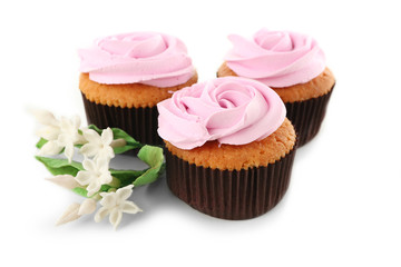 Tasty cupcakes, isolated on white