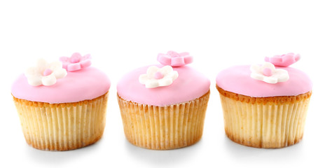 Tasty cupcakes, isolated on white