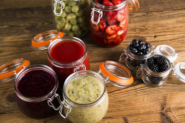 Jars of preserves, jams, fruit
