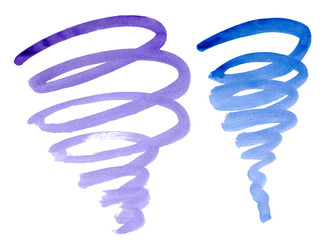 Spirals of blue and purple colors, painted with watercolors