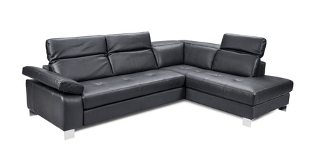 Luxury leather corner black sofa isolated on white background