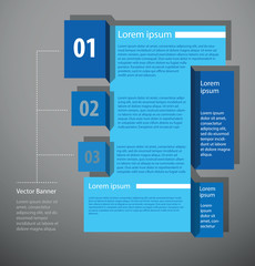 Vector Chart template, rectangular. Infographics. Image of Information banner consisting of four steps rectangles blue color on a gray background.