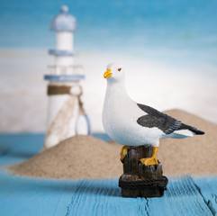 Holiday by the sea, gull, lantern, ship
