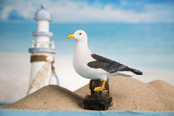 Holiday by the sea, gull, lantern, ship
