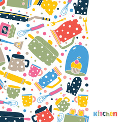 Cute kitchen vector postcard. 