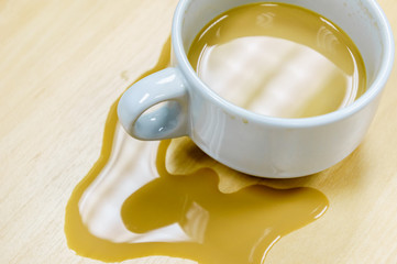 Cup of coffee spill on desk