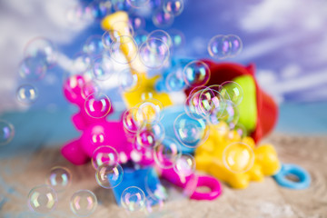 Colorful toys for children Sandbox, holiday
 - obrazy, fototapety, plakaty
