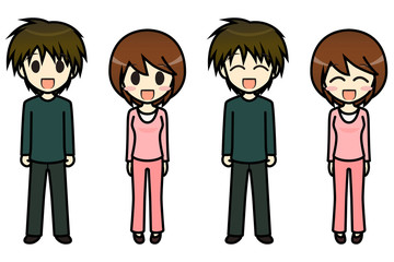 シンプルキャラクター　会話・表情イラスト集　私服（冬）　男女　直立ポーズ